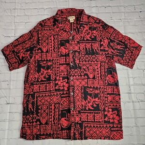 Panama Jack‎ Floral Shirt Mens Large Red Hawaiian Rayon Lightweight Vacation